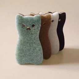 Conjunto De Limpeza De Gato Para Superfícies De Cozinha E Banheiro, Esponja De Lavagem De Louça, Esfregão, Escova, Bonito, 4Pcs - Image 4