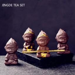 Feito à mão argila roxa macaco rei chá pet zen conjunto de chá decoração sun wukong escultura estatueta chá chinês acessórios - Image 4
