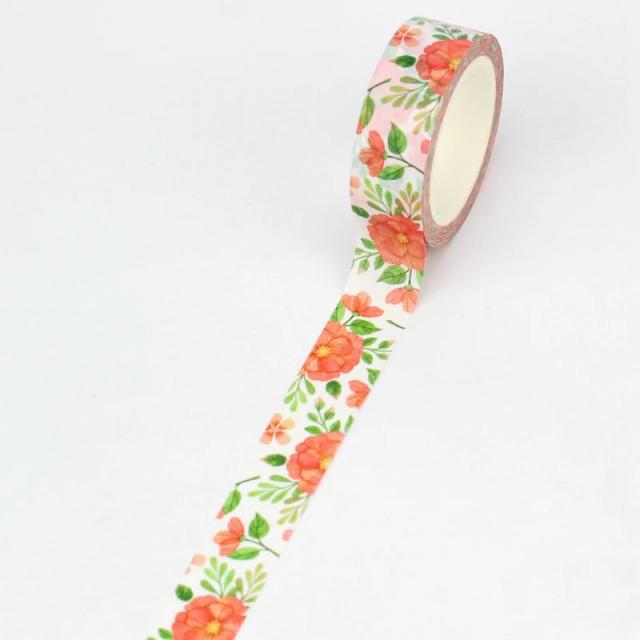 Conjunto de Fita Washi com Flores Prensadas e Folhas Neutras para Scrapbooking e Diários - 10m de Beleza em Papelaria