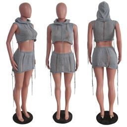 Streetwear crochê malha co ord conjuntos para mulheres roupas de duas peças 2023 buraco com capuz colheita superior e mini saias y2k night club outfit - Image 6