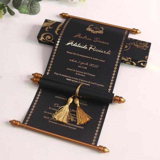 Convite de Casamento Personalizado com Caixa - 100 Cartões de Papel Preto Luxuosos para Aniversários, Noivados e Festas