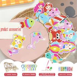Pintura de diamante Artesanato Conjunto para Crianças, Sereia Animal Chaveiro, Artesanal, DIY, Presente, 15 Pcs - Image 2