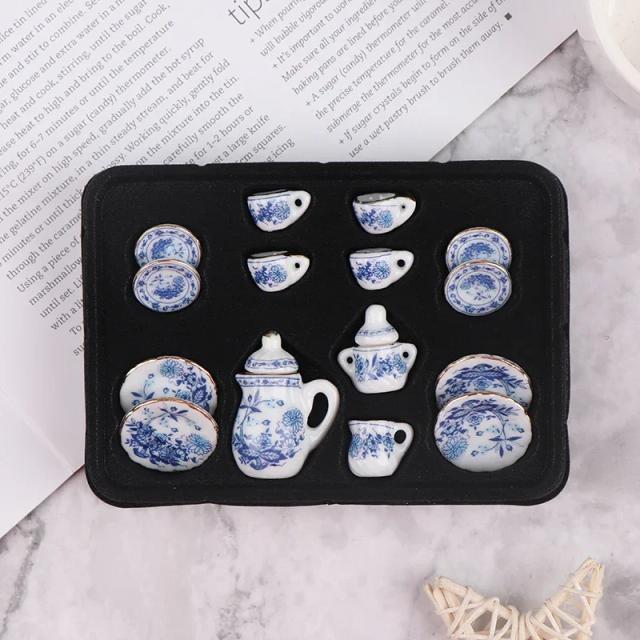Conjunto de Xícaras de Chá em Miniatura 1:12 Casa de Bonecas 15 Peças