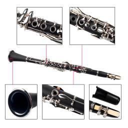 Naomi professional bb 17-chave clarinete abs clarinete cupronickel banhado a níquel kit com clarinete + palhetas + cinta + caso + componentes preto - Image 3