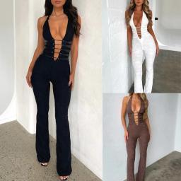 Bkld-Macacão de costas abertas com cadarço feminino, roupa de peça única, perspectiva, calça comprida, monocromático, slim fit, Y2k, novo - Image 1