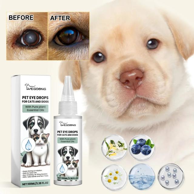 Yegbong Colírio para Gatos e Cachorros - Limpeza Eficaz para Remover Manchas Lacrimais
