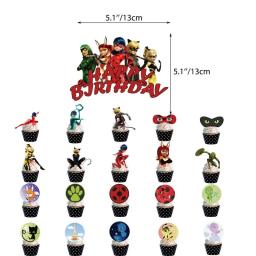 Decoração de festa temática joaninha, Anime Birthday Banner, Inserção de bolo, Balão de bandeira, Festa temática da menina - Image 3