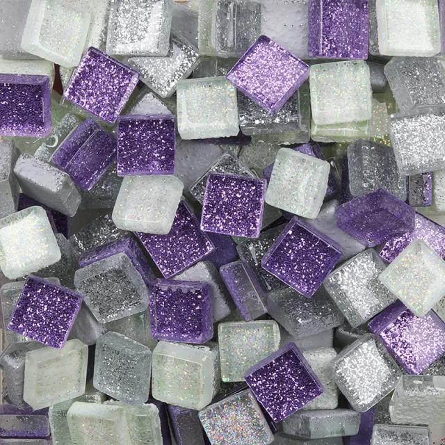 Mosaico de Vidro Colorido com Pedras e Seixos para DIY - 50 Peças para Artesanato e Montagem de Quebra-Cabeças com Glitter
