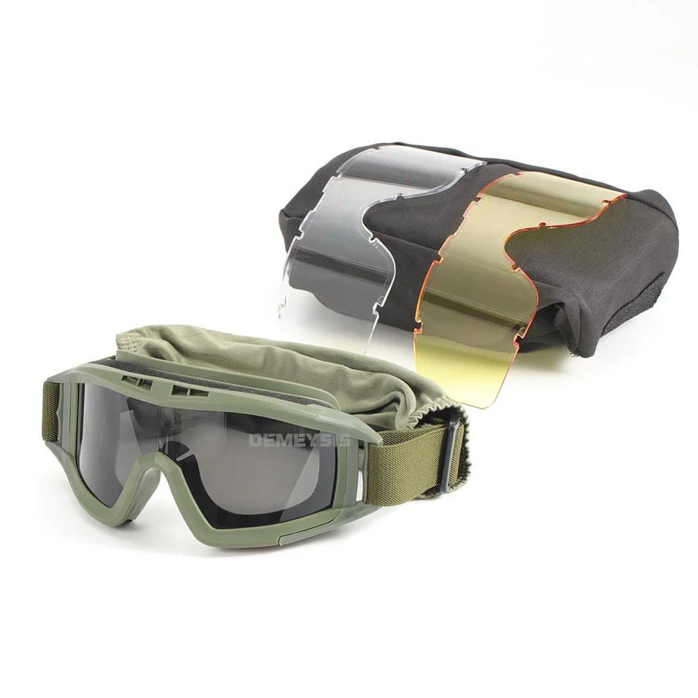 Airsoft tático óculos de tiro motocicleta à prova vento paintball cs wargame caminhadas 3 lente preto tan verde - Image 1