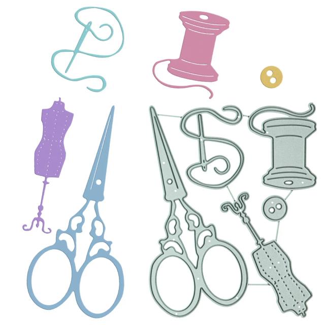 Conjunto de Cortes de Metal para Scrapbook: Tesoura, Agulha e Padrões de Cortes para Cartões de Saudação Artesanais