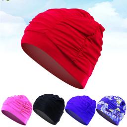 Boné de natação de nylon elástico para mulheres, cabelo comprido, chapéu de banho, cortina elástica, piscina de praia, turbante aquático à beira-mar, novo - Image 1