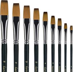 Flat Professional Artist Brush Set, Pincel para Aquarela, Acrílico e Liner Pintura, 9 Pcs - Image 1