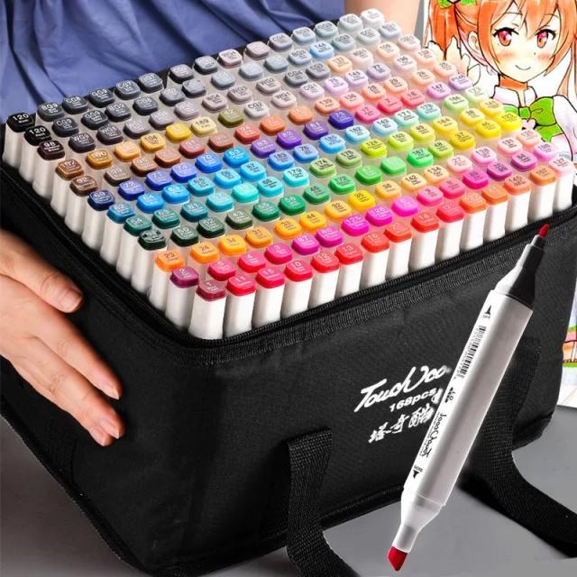Conjunto de canetas marcadoras de arte oleosa de duas cabeças, 80-262 cores, para desenhar esboçar, marcadores à base de ponta oleosa, grafite, mangá, materiais de arte escolar