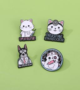 Estetoscópio médico do tubo da agulha do broche do metal, jogo dos primeiros socorros, gato, enfermeira, cão, doutor, animal, paciente, crachá, punk pinos, joia - Image 4