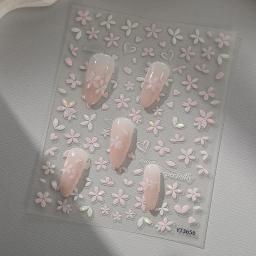 1 folha 5d colorido kawaii glitter sakura arte do prego adesivos flor auto-adesivo decorações de unhas decalques acessórios - Image 1
