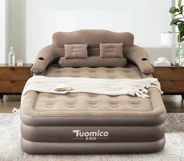Almofada de Ar Inflável Automática com Bomba Elétrica para Camping - Colchão com Encosto 150x203cm