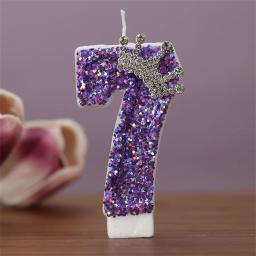 Velas de aniversário de coroa de glitter para crianças, decoração de bolo, vela roxa para festa de menino, número 0-9 - Image 3