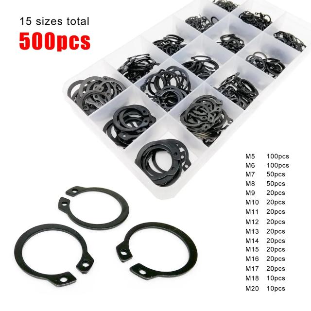 Anel de Retenção Externo GB894 250/500 Peças Aço 65Mn Preto 5-20mm