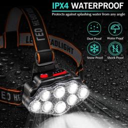 8led poderosa lanterna de cabeça recarregável para pesca led farol acampamento caça tocha caminhadas lanternas dianteiras - Image 3