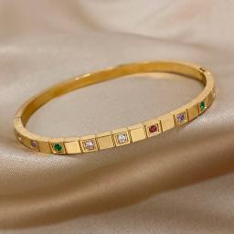Pulseiras de aço inoxidável 316L para mulheres, bloco colorido incrustado de zircão, bracelete banhado a ouro, charme romântico, joalheria, chique - Image 4