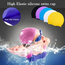 Tampão de natação profissional de silicone para homens e mulheres, proteção capilar, tampa de banho antiderrapante, borracha elástica alta, chapéu de piscina durável - Image 1