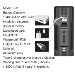 Farol de bicicleta LED recarregável, lanterna super brilhante, luzes dianteiras, luzes traseiras traseiras, USB, 10000mAh, 12800mAh, 4P90, 4P50 - Image 4