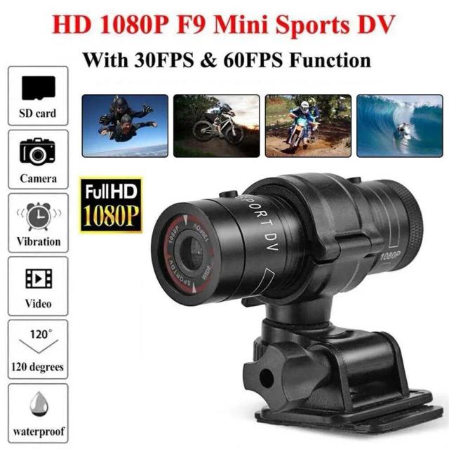 Câmera HD 1080p F9 Esportes Impermeável para Bicicleta e Motocicleta - Acessório de Ação e Gravador de Vídeo
