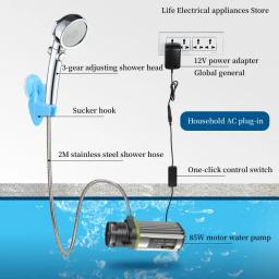 Chuveiro portátil Máquina de banho de viagem Equipamento de banho de acampamento de férias Cabeça de chuveiro de ajuste 3gear Adaptador de energia universal Interface usb Pode ser conectado à fonte de alimentação móvel - Image 2