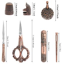 Caixa de madeira do vintage kit tesoura bordado diy artesanato suprimentos ferramentas kit costura antigo omplete ferramentas costura para costura artesanato - Image 3