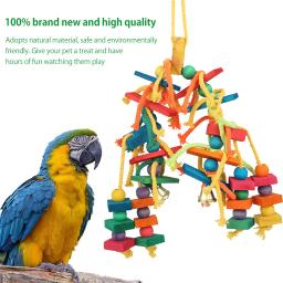 Madeira papagaio pássaro brinquedos pendurado corda escada para animais de estimação multicolorido corda de algodão de madeira pássaros mascar brinquedo treinamento pendurar balanço suprimentos para animais de estimação - Image 5