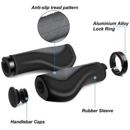 Punhos de bicicleta ergonômicos antiderrapantes, guidão de borracha, Punhos de bicicleta, 22.2mm, E-Bike, Cinza - Image 2