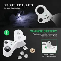 Joalheiros iluminados Lupa, Lupa de Jóias Dobrável com Luz LED Brilhante, Gems Jóias Moedas e Selos, 30X, 60X - Image 2