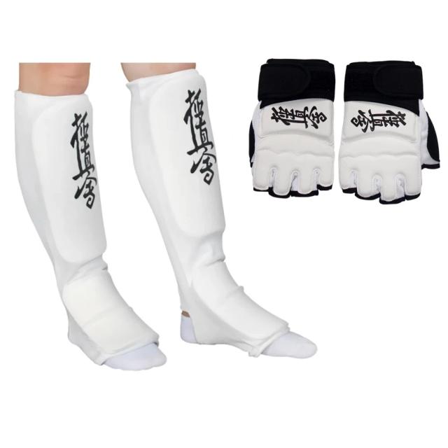 Kyokushin luvas de karatê treinamento caneleiras taekwondo banquete jogo protetor de perna protetor wkf kickboxing equipamentos criança adulto