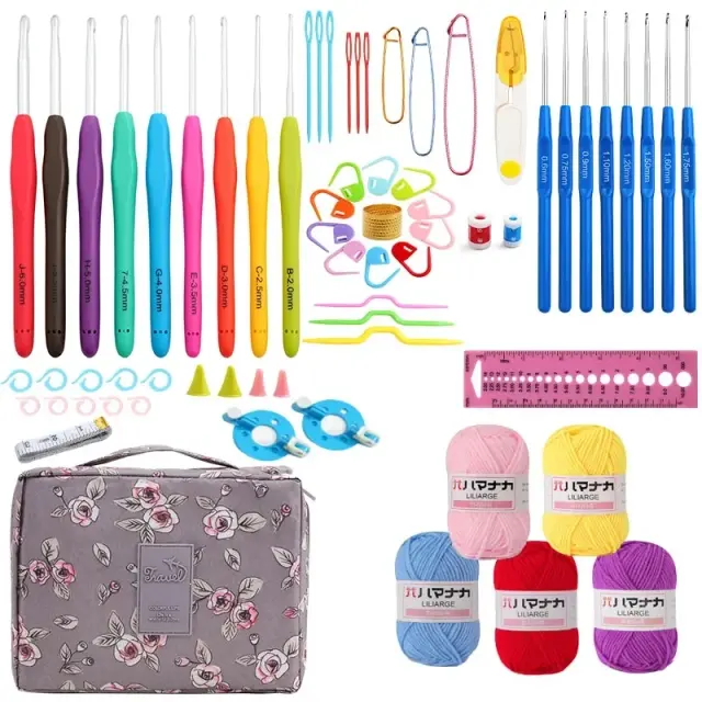 Kit de Tricô Ergonômico e Crochê para Iniciantes com Ganchos, Fios e Acessórios - Presente Perfeito para Mulheres