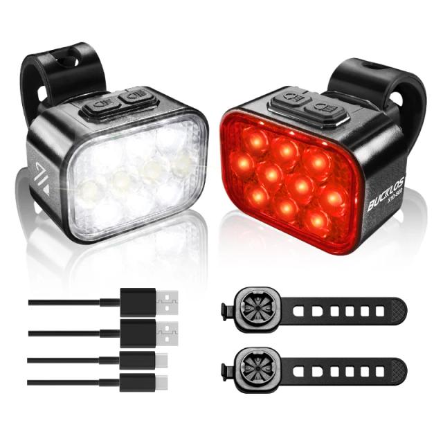 BUCKLOS Luz Dianteira e Traseira COB LED 500LM 1100mAh 2 Peças