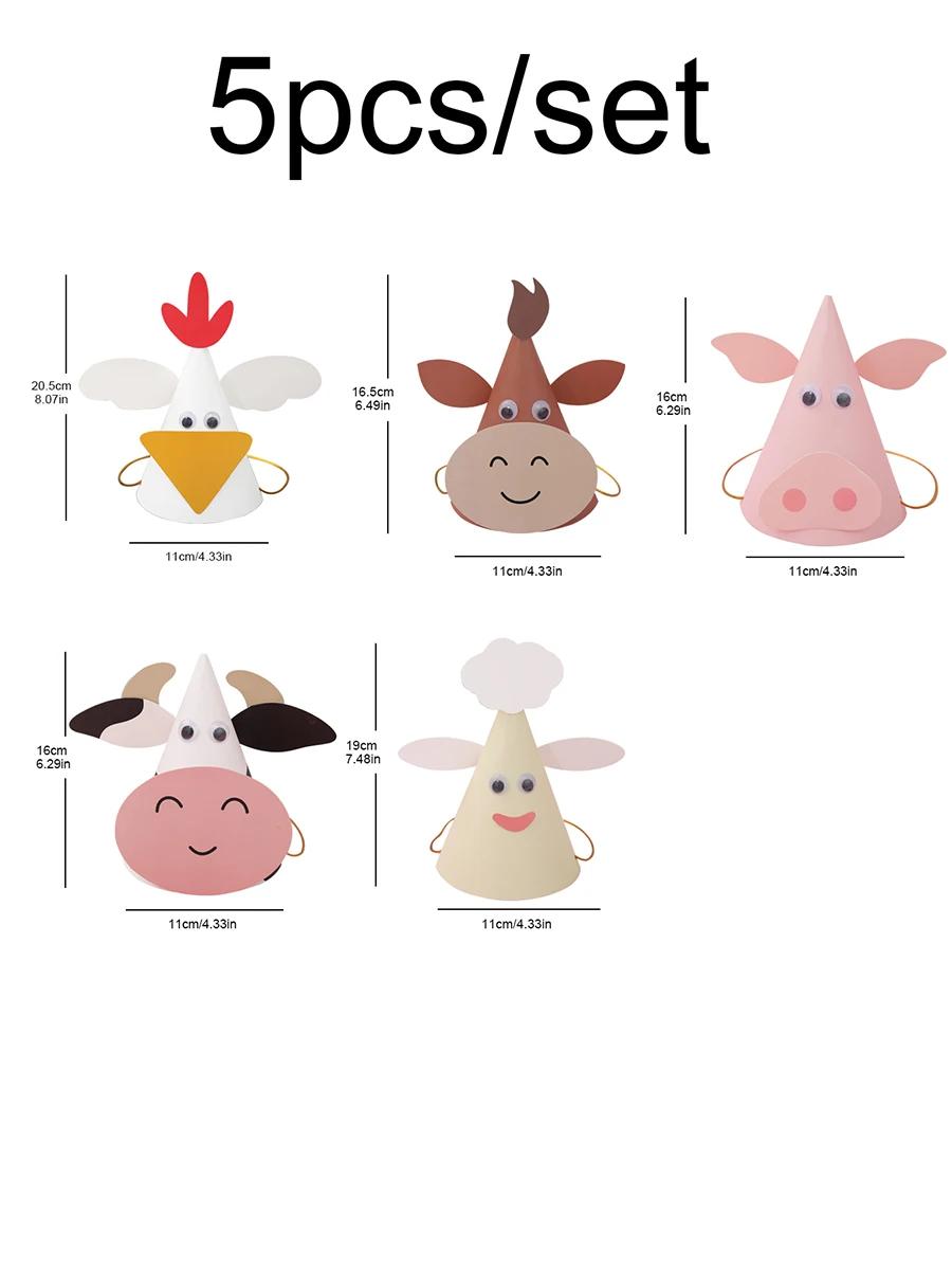 Dia das crianças Animal Aniversário Chapéu, Festa DIY, 5pcs - Image 1