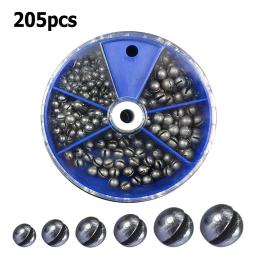 205 pçs pesos de pesca chumbadas kit chumbo split shot linha de pesca chumbadas 5 tamanhos removível ovo chumbo variedade acessórios - Image 1