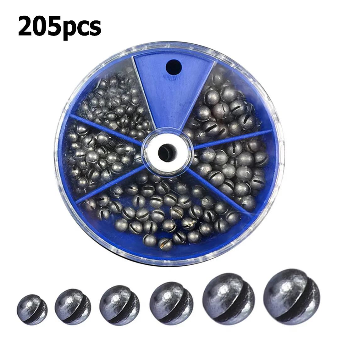 205 pçs pesos de pesca chumbadas kit chumbo split shot linha de pesca chumbadas 5 tamanhos removível ovo chumbo variedade acessórios - Image 1