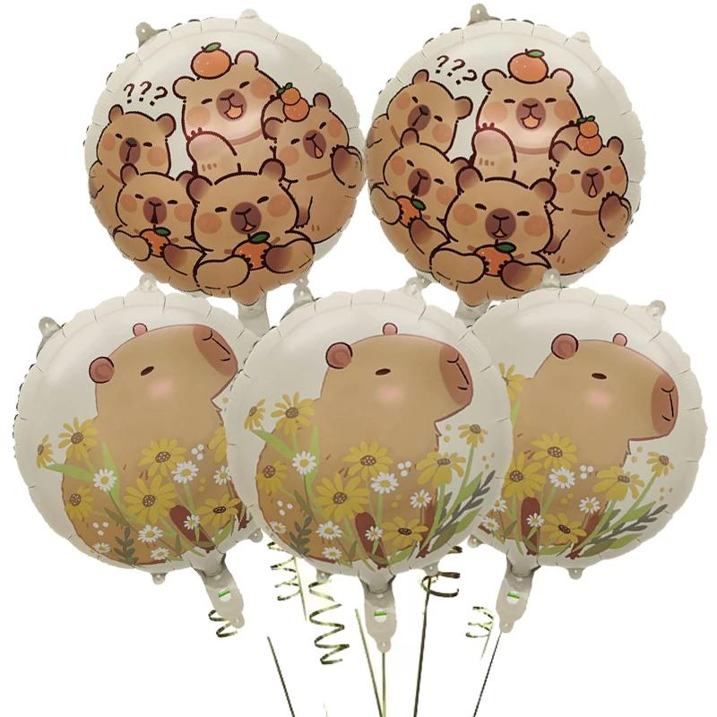 5 pçs dos desenhos animados capivara filme de alumínio balão conjunto bonito kapibala crianças festa aniversário decorações suprimentos chá de bebê ar globos - Image 1