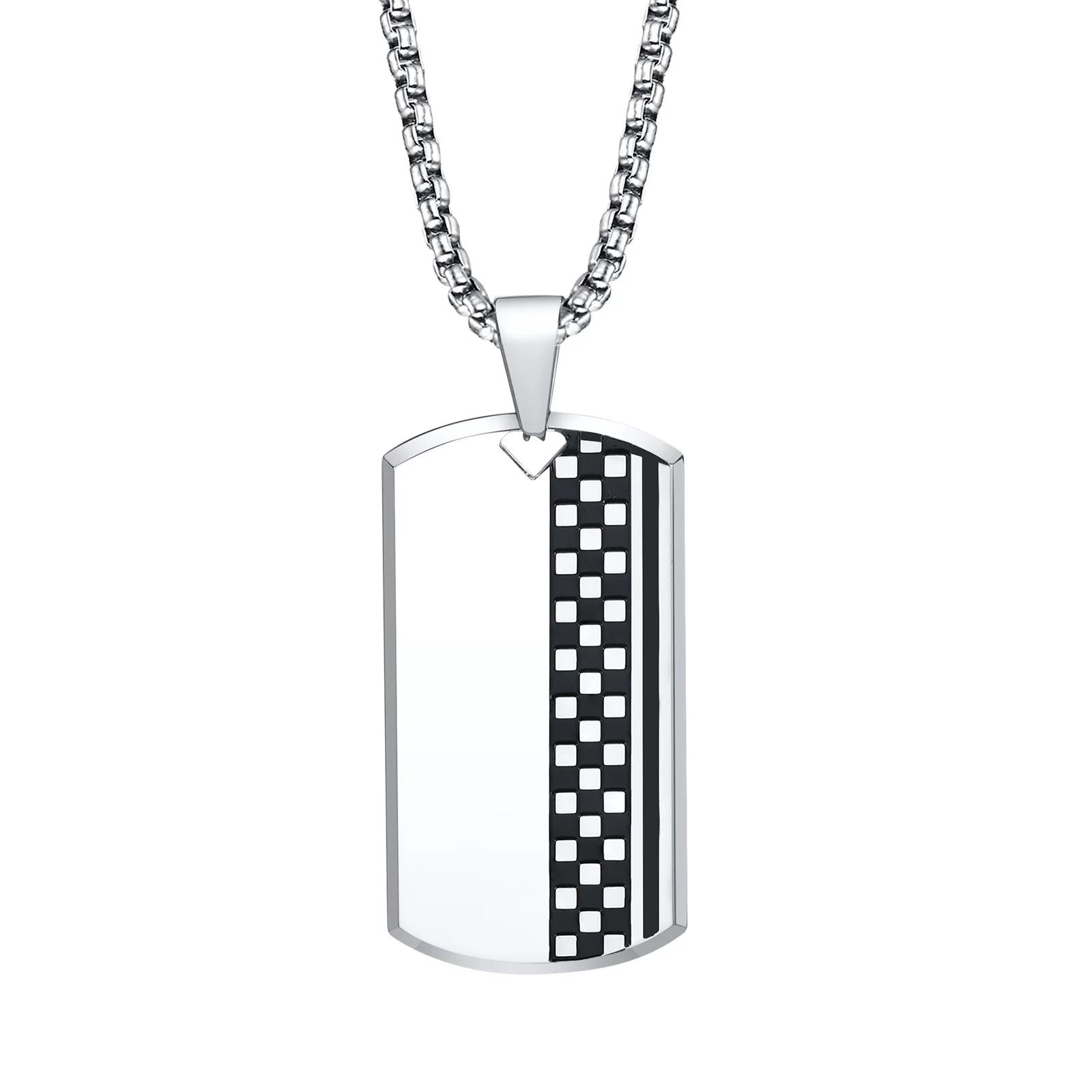 Aço inoxidável Dog Tag Checkerboard Pingente Colares para Homens, Simples Colar Militar com Caixa de Corrente, Nunca Desvanece Jóias, Meninos - Image 1