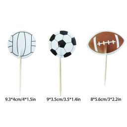 Bola tema bolo Topper, tabela bolo decoração suprimentos, futebol, rugby, voleibol, papel, bambu, picaretas bandeira, cupcake toppers, festa de feriado, 24pcs - Image 2
