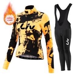 Conjunto de jérsei de ciclismo feminino, manga comprida, velo, roupas de bicicleta, ciclismo, roupa de corrida, inverno - Image 5
