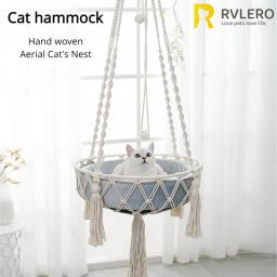 Mão Tecido De Algodão Corda De Rede Para Animais De Estimação, Cesta De Suspensão, Gato Swing, Kitten String Den, Indoor Pend Nest, Pet Supplies, Novo - Image 1