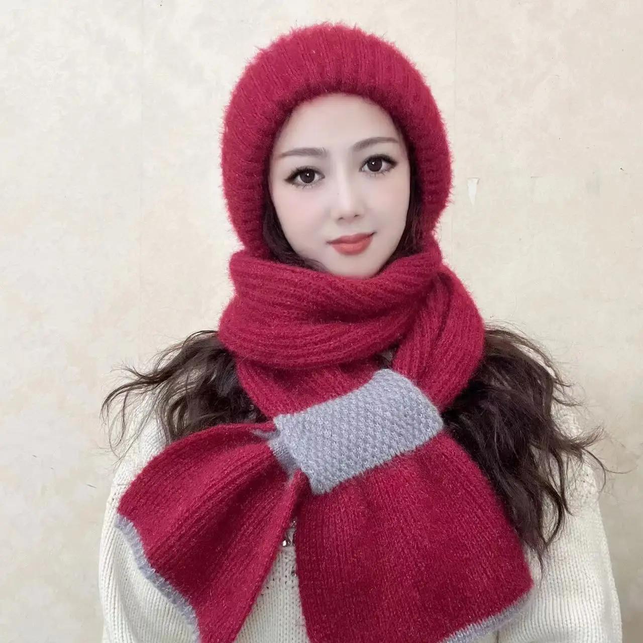 Chapéu cachecol de inverno, design de dois tons, forrado de lã, à prova de vento, proteção para os ouvidos, gorro de malha quente para clima frio, atividades ao ar livre - Image 1