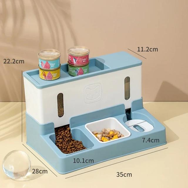 Alimentador Automático 3 em 1 para Gatos e Cachorros com Tigela Dupla e Suporte Elevado