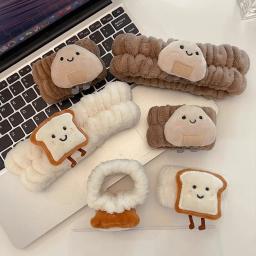 Cutecartoon torrada pão bun velo rosto lavagem pulseira mangas absorventes de umidade outono/inverno laço de cabelo conjunto de três peças - Image 2