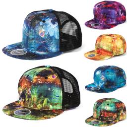 Boné de beisebol com impressão de penas para homens e mulheres Hip Hop, chapéu de camionista de malha respirável, streetwear, viseira plana, bonés snapback, verão - Image 1