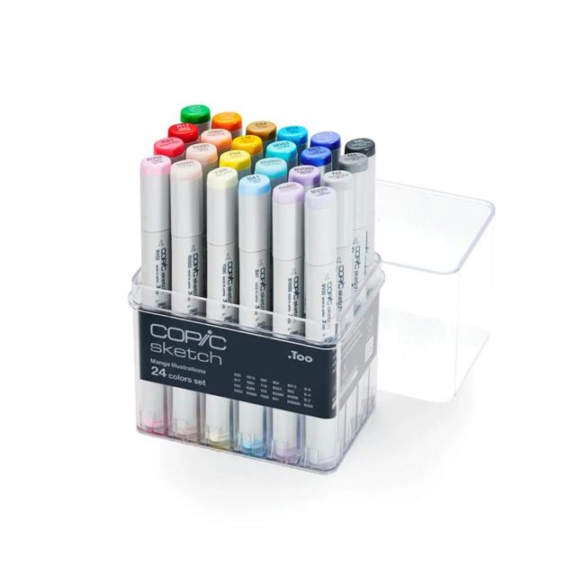Marcador Artístico Permanente Copic Sketch Estojo com 24 Cores para Ilustrações em Manga e Ponta Dupla