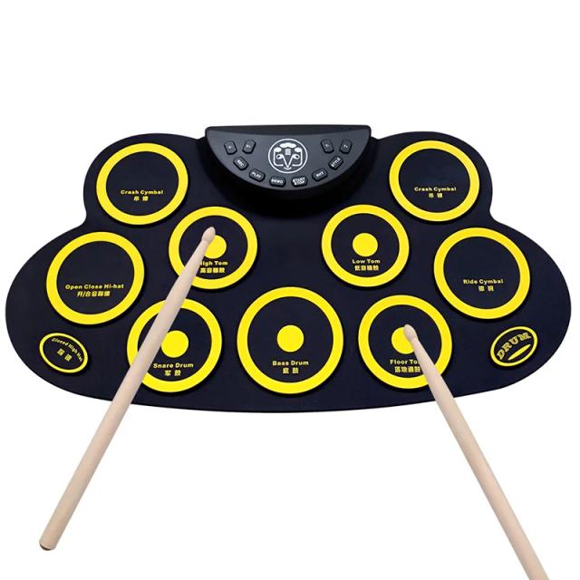 Mão Rolo de Tambor Eletrônico: Instrumento de Percussão Portátil com Pedal e Baquetas