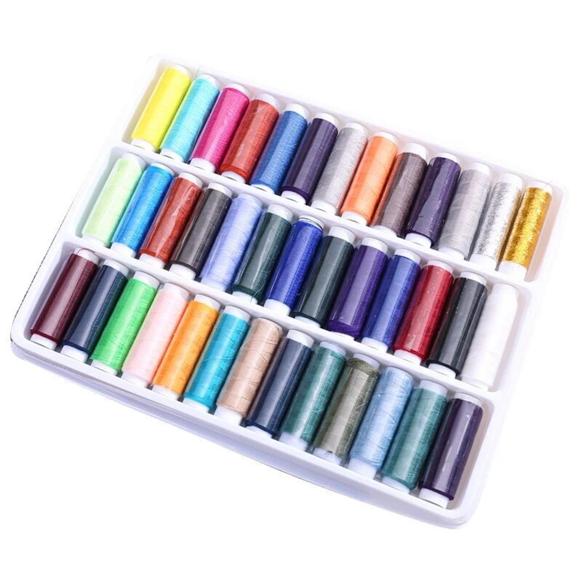 Cores misturadas Fio De Costura Rolo, Máquina Mão Bordados, 200 Jarda Cada Carretel para Kit De Costura Doméstica, 39Pcs - Image 1